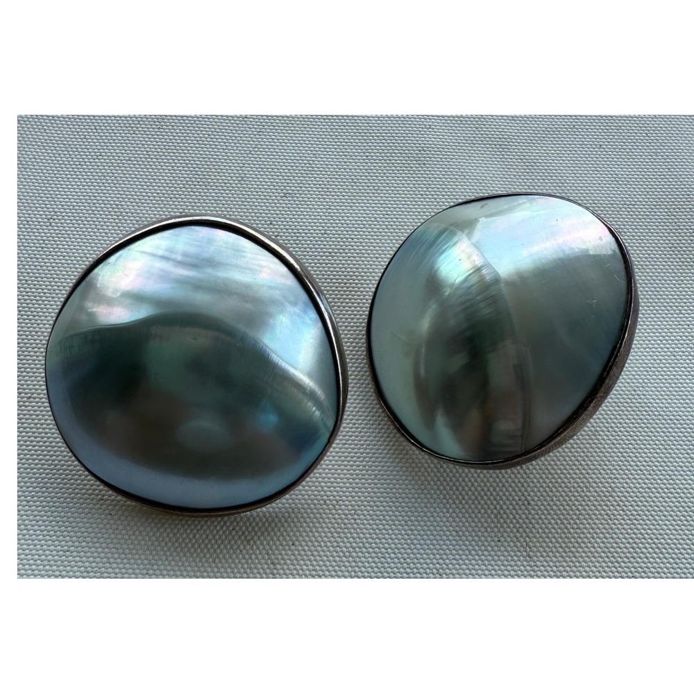 Sterling‎ Silver 925 Abalone  Round Stud Earrings